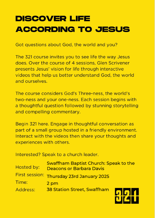 Details of Jesus 321 course at Swaffham Baptist Church